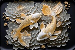 close up of two fish on a plate. . photo