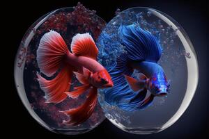 couple of fish that are inside of a bowl. . photo