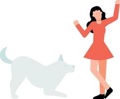 A girl is playing with a pet dog. vector