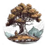 acuarela pintura de antiguo hombre y árbol png