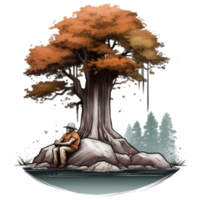 Aquarell Gemälde von alt Mann und Baum png