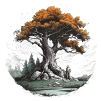 acuarela pintura de antiguo hombre y árbol png