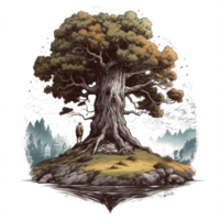 acuarela pintura de antiguo hombre y grande árbol png