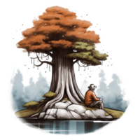 acuarela pintura de antiguo hombre y árbol png