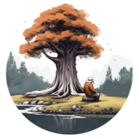 acquerello pittura di vecchio uomo e albero png