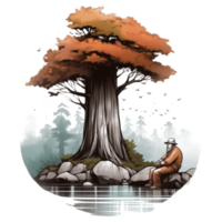 Aquarell Gemälde von alt Mann und groß Baum png