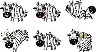 Cute baby zebra on a white background. Vector illustration