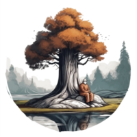 acuarela pintura de antiguo hombre y árbol png