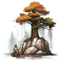 vattenfärg målning av gammal man och träd png