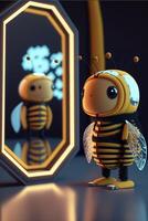 bee that is standing in front of a mirror. . photo