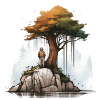 Aquarell Gemälde von alt Mann und Baum png