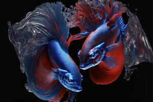 two siam fighting fish on a black background. . photo