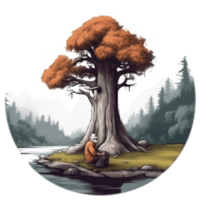 Aquarell Gemälde von alt Mann und Baum png