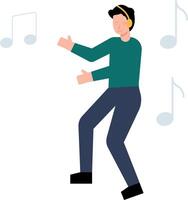 Boy wearing headphones enjoying music. vector