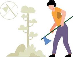 The girl is cutting the tree. vector