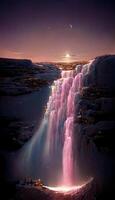 waterfall in the middle of a large body of water. . photo