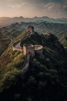 an aerial view of the great wall of china. . photo