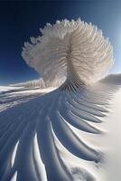 snow covered tree sitting on top of a snow covered slope. . photo