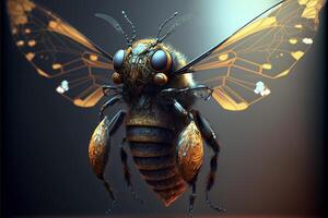 close up of a bee on a table. . photo