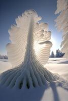 nieve escultura en el medio de un Nevado campo. generativo ai. foto