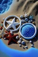 estrella de mar sentado en parte superior de un arenoso playa. generativo ai. foto