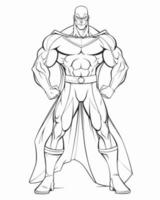 Muscular Super Hero Coloring Page vector