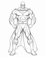 Muscular Super Hero Coloring Page vector