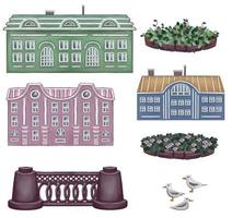 Hand drawn seamless pattern with different cafe, shops and stores. Repeatable background with cute city buildings facades. Backdrop with modern houses exterior. High quality illustration photo