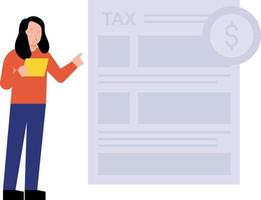 The girl is looking at the tax document. vector