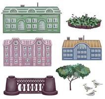 Network illustration with buildings and elements. Town Hall. Hospital. Cinema. Post office. High quality illustration photo