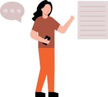 The girl is looking at the document. vector