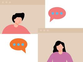 Boy and girl chatting on web page. vector