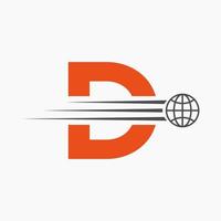 Letter D Global Logo Concept With Moving World Icon. Global Logotype Symbol Vector Template