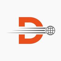 Letter D Global Logo Concept With Moving World Icon. Global Logotype Symbol Vector Template