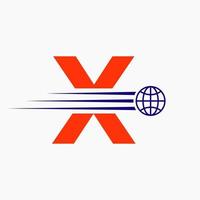 Letter X Global Logo Concept With Moving World Icon. Global Logotype Symbol Vector Template