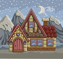 cubierto de nieve Navidad decorado casa en un invierno noche debajo el Luna. alto calidad ilustración foto