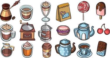 conjunto de galletas y café íconos para sitios web aislado en blanco antecedentes. ilustración vector