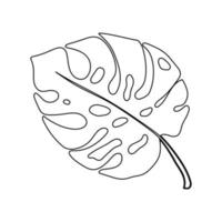 Monstera leaf silhouette linear. Large plant leaf. botanical jungle vector