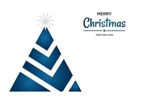 Merry Christmas and happy new year vector poster or greeting card design with geometric christmas tree and inscription decorated. Xmas banner with silver and blue gradient.