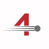inicial letra 4 4 vóleibol logo diseño signo. vóleibol Deportes logotipo vector