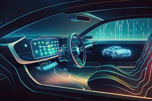 Artificial Intelligence Manages Transport. Technological Car without a Driver. AI and Automobile Future Cyber Illustration photo