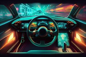 Artificial Intelligence Manages Transport. Technological Car without a Driver. AI and Automobile Future Cyber Illustration photo