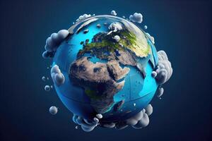 Earth Globe, Blue Background. Generative AI photo