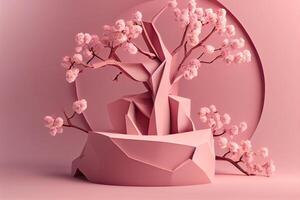 Pink Podium Background Display, Sakura Flower Illustration photo