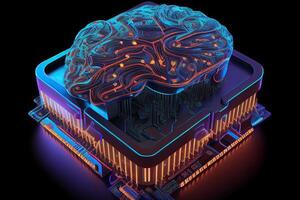 Cybernetic Artificial Intelligence Brain. Computer Chip Cyber Technology. photo