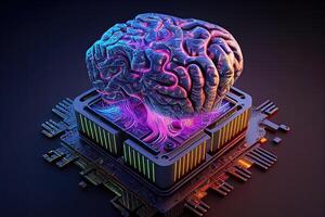 Cybernetic Artificial Intelligence Brain. Computer Chip Cyber Technology. photo