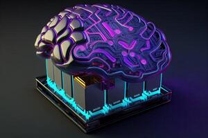 Cybernetic Artificial Intelligence Brain. Computer Chip Cyber Technology. photo