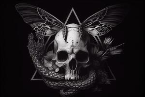 Hawkmoth Black and White Dark Symbol Illustration. photo