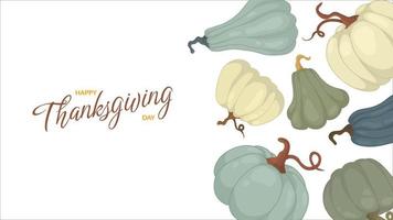 Thanksgiving day banner with pumpkins. Holiday web postcard horizontal template and background vector