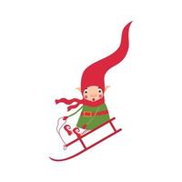 A surprised elf sleds down the hill. Cute christmas mood childrens illustration vector